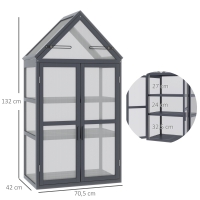 Kweekkas met 3 planken,  grijs, 70,5 x 42 x 132 cm